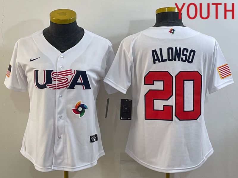 Youth 2023 World Cub USA #20 Alonso White MLB Jersey8
